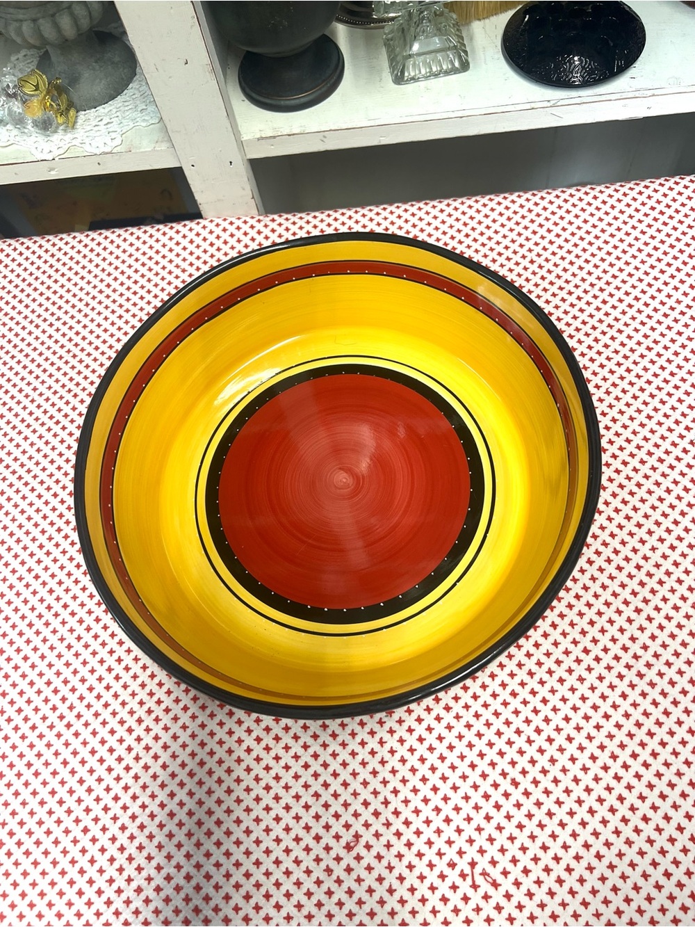 Tabletops gallery bohemian stripe pasta salad serving bowl replacement yellow